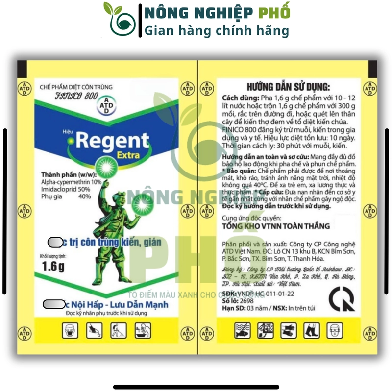 10 REGENT 800 (gói 1.6g) DATE MỚI - Diệt Kiến, Gián, Bọ Chét, Mạt, Rầy, Nhện, Bọ Trĩ, Sâu 508270