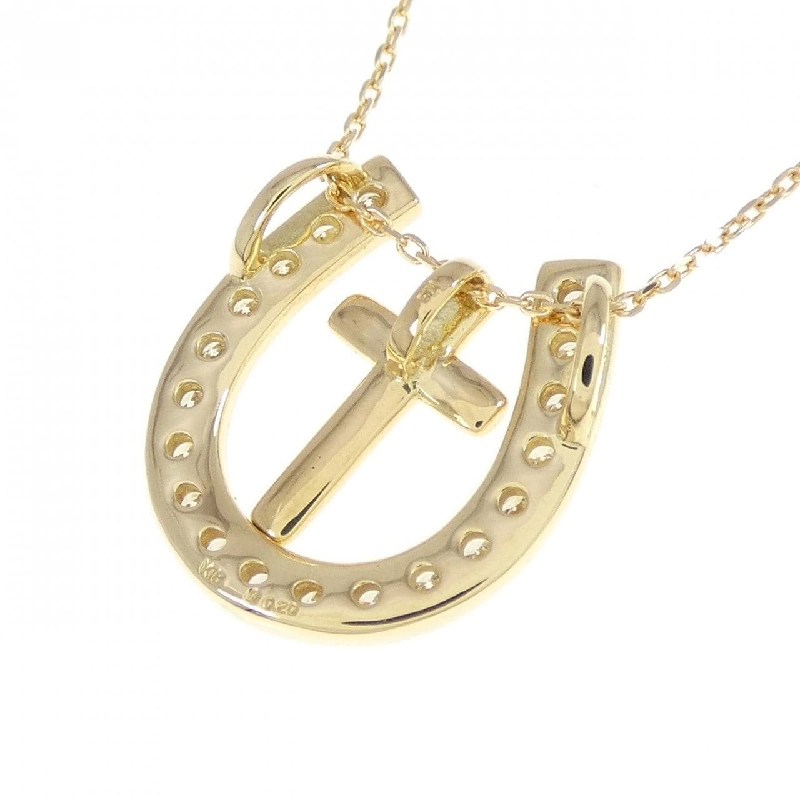 K18YG 2WAY Móng ngựa × Đan chéo Dây chuyền kim cương 0.20CT - Hàng hiệu Chính hãng 861753