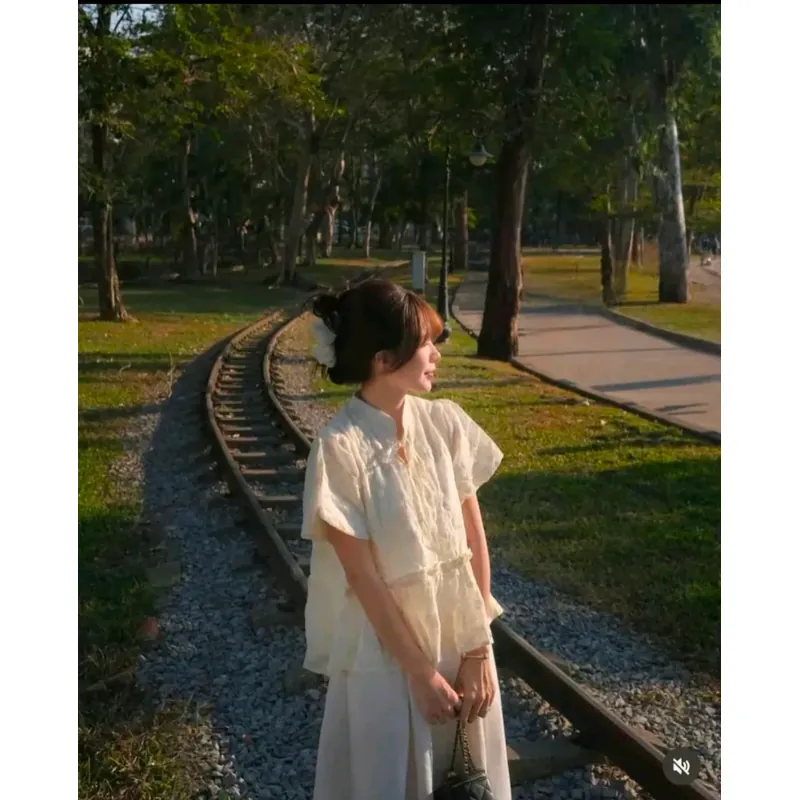 Áo babydoll, áo cổ tàu tay ngắn phối ren hoa 738353