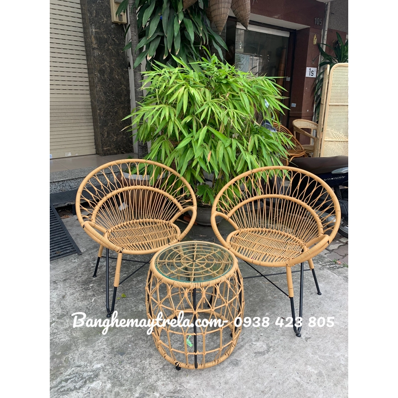 Bàn ghế cafe mây nhựa ban công 455991