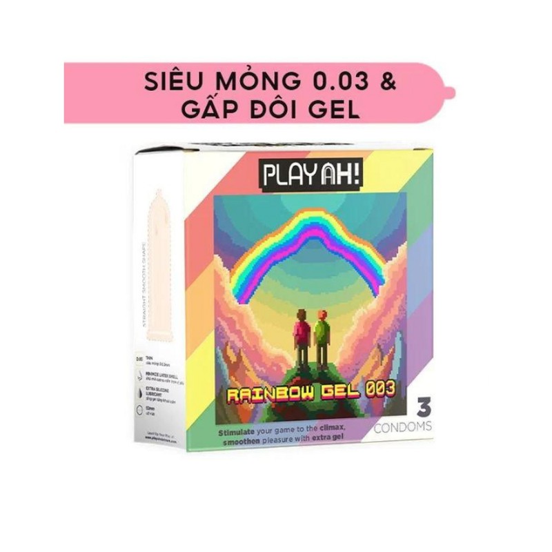 Bao Cao Su PlayAh Rainbow Gel 003 Hộp 3 Size 52mm siêu mỏng nhiều gel 184243