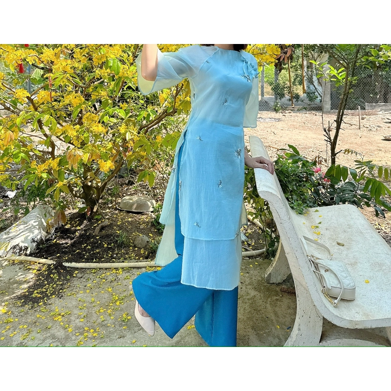 Áo dài màu xanh như hình. 542186