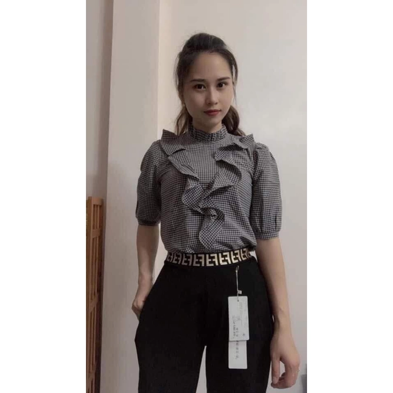 Áo sơ mi kẻ nhiều màu phối bèo cổ, chất liệu mềm mát, phong cách trẻ trung, năng động  498074
