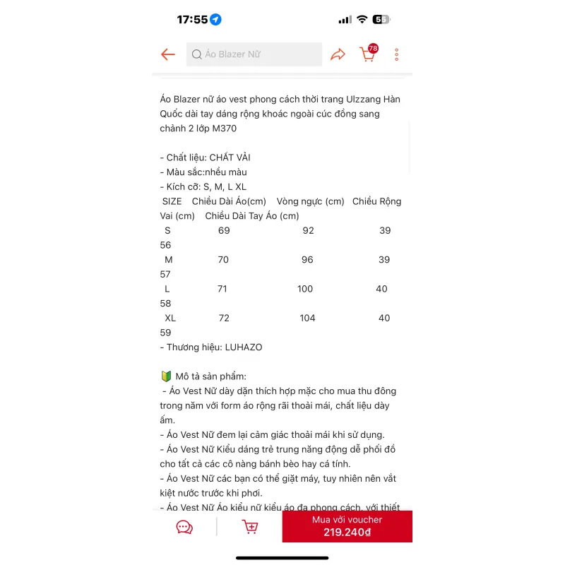 Áo blazer nữ size M 747394