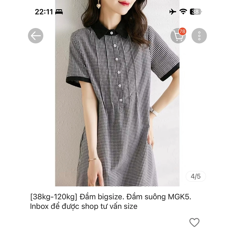Đầm bầu công sở, sọc caro, cổ viền đen 501296