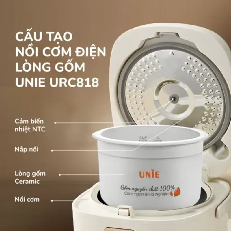 Nồi Cơm Điện Lòng Gốm Tự Nhiên UNIE URC815 574501