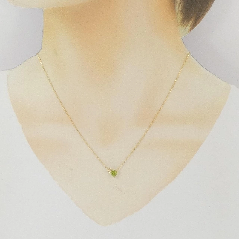 K10YG Heart x Ribbon Peridot Necklace - Hàng hiệu Authentic 861579