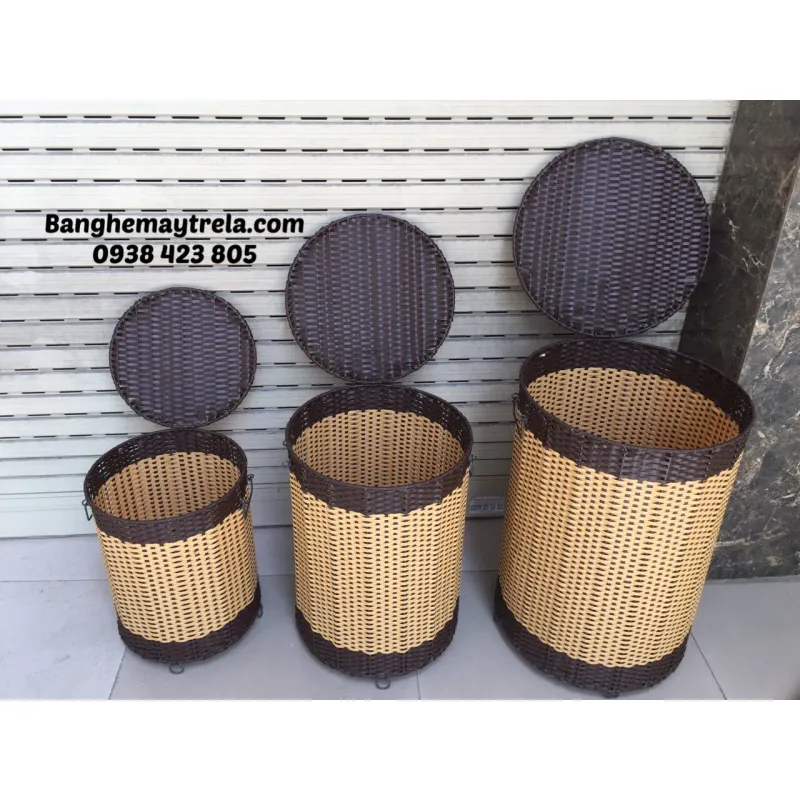 Thùng đựng đồ khung sắt đan nhựa giả mây 601390