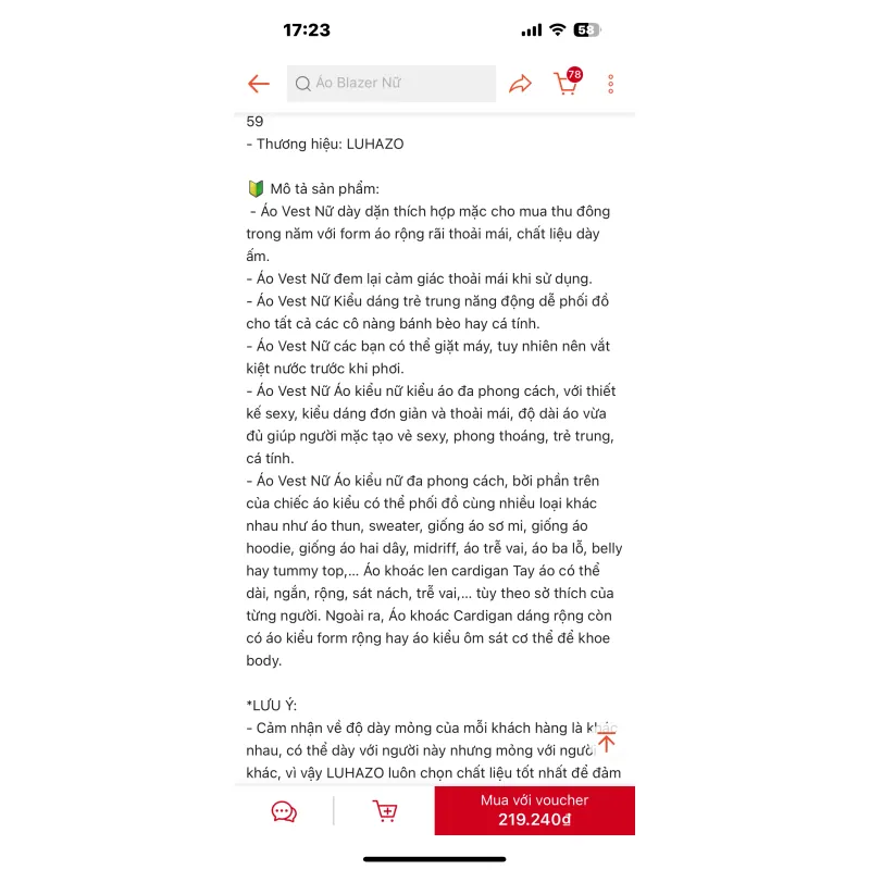 Áo blazer nữ size M 747394