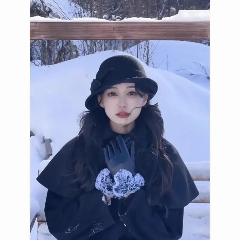 Mũ xô  màu đen kiểu Pháp thanh lịch mũ xô thời trang, mũ fedora kiểu Anh cổ điển. 740141