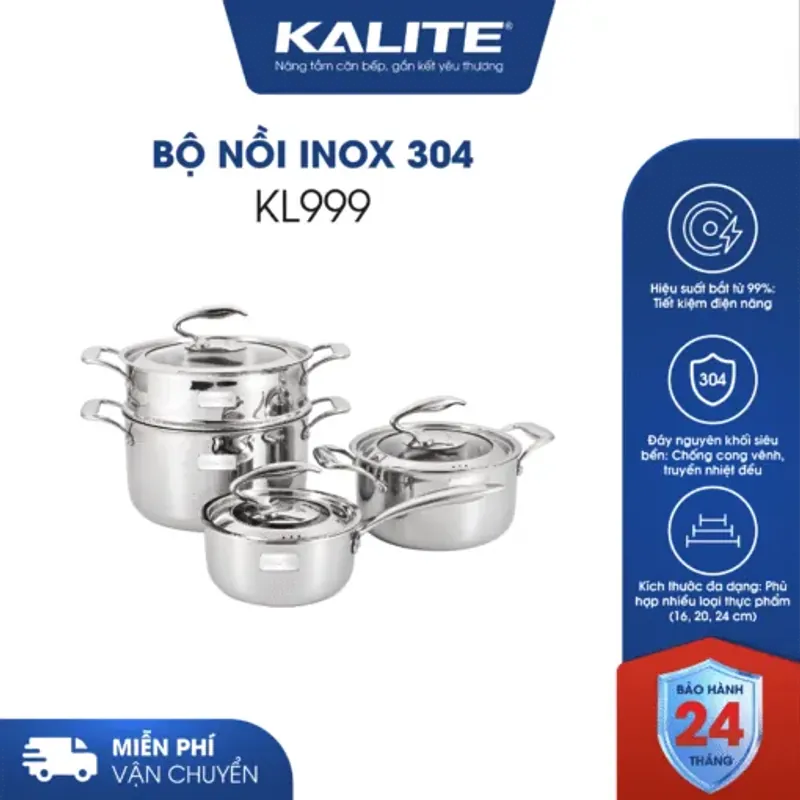 Bộ Nồi Kalite KL999 3 Lớp – Siêu Bền, Không Bám Màu, Không Han Gỉ 🛡️✨ 673775
