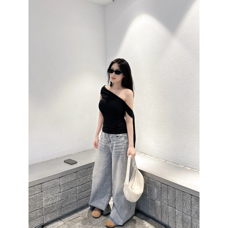 Áo lệch vai bèo tà 1 bên tay ngắn cá tính size M 447646