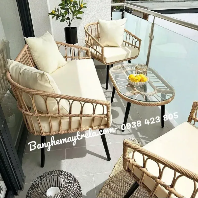 Bàn ghế sofa phòng khách mây nhựa 607395