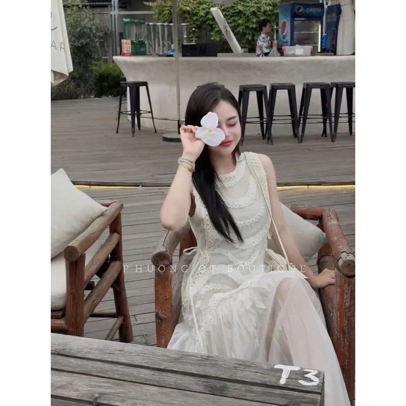 Chân váy dài nữ thượng tuần ren cao cấp màu trắng size M 1024445