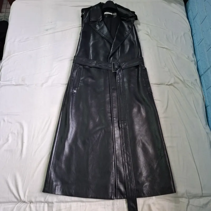 Chân váy da nappa cao cấp,  dài và xẻ bên hông, size L 750528