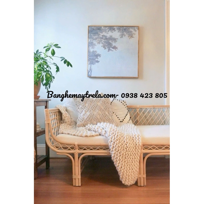 Ghế sofa dài mây tự nhiên lưng caro 446014