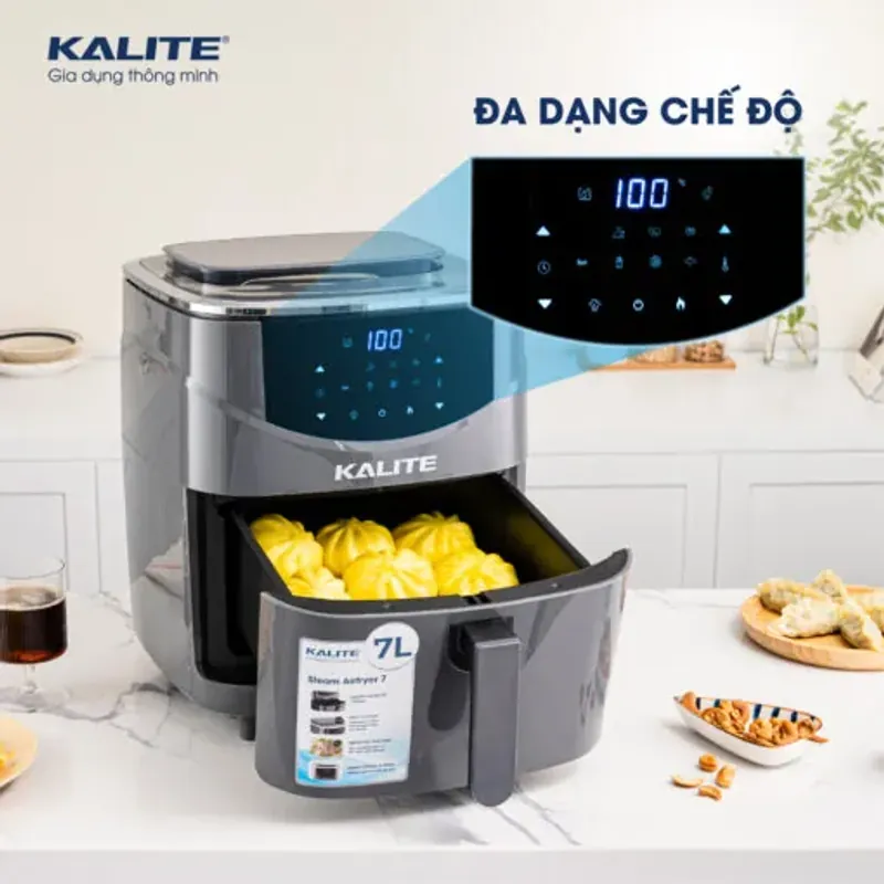 Nồi chiên hơi nước KALITE STEAM 7 chiên hấp 2 trong 1, dung tích 7 lít 585120