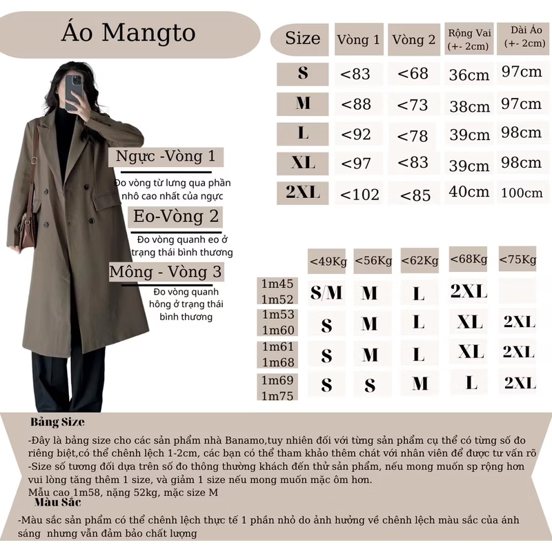 Áo khoác mangto chính hãng Banamo Fashion áo măng tô dáng dài kèm đai 382 498198