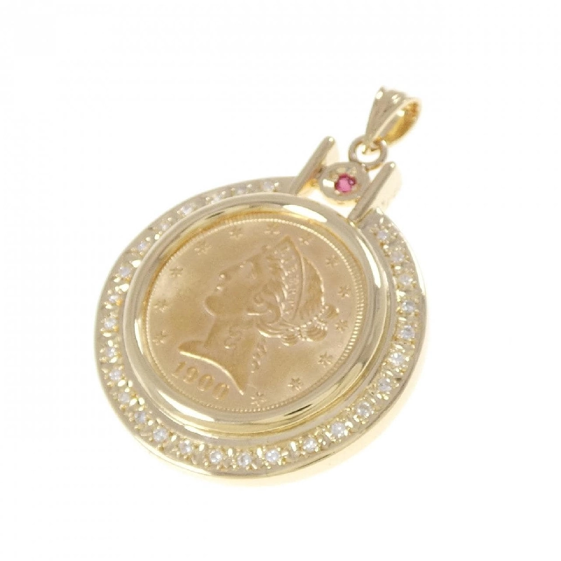 K18YG(khung) Mặt dây chuyền đồng xu ruby 0.06CT - Hàng hiệu Authentic 865172