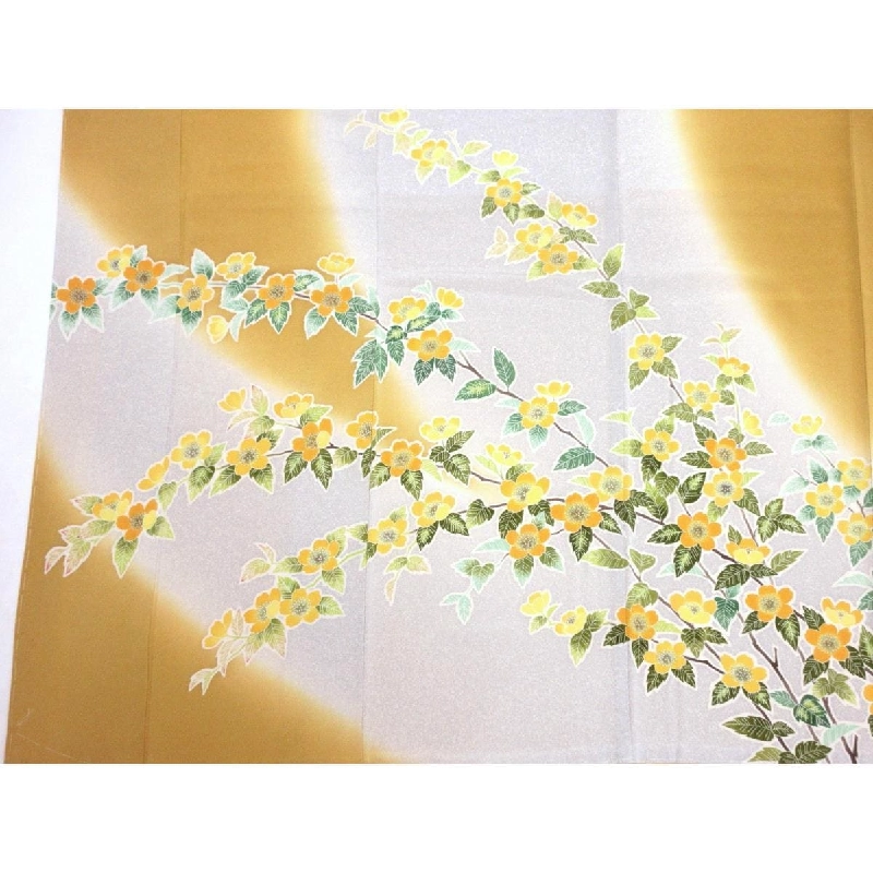 Kimono thăm viếng Chirimén với họa tiết vàng Yūzen - Hàng hiệu Authentic 877572