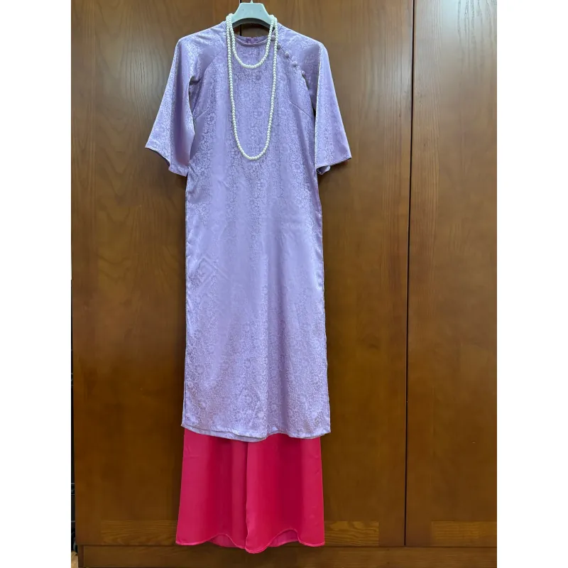 Bộ áo dài 3 items màu tím hồng 996573