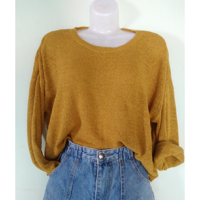 Áo len crop top freesize màu vàng như hình 10750