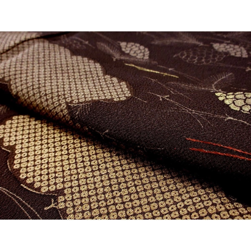 Kimono thăm viếng Chirimén với họa tiết vàng Yuzen và thêu - Hàng hiệu Authentic 883469