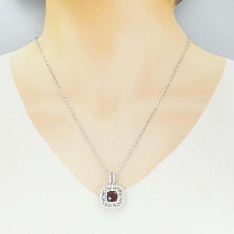 K18WG Đá Garnet Dây Chuyền - Hàng hiệu Chính hãng 857116