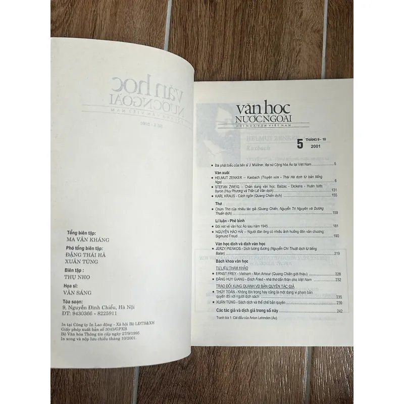 Tạp Chí Văn Học Nước Ngoài - Tổng Hợp Số 2001 (gồm Sigmund Freud, Helmut Zenker, v.v) 738047