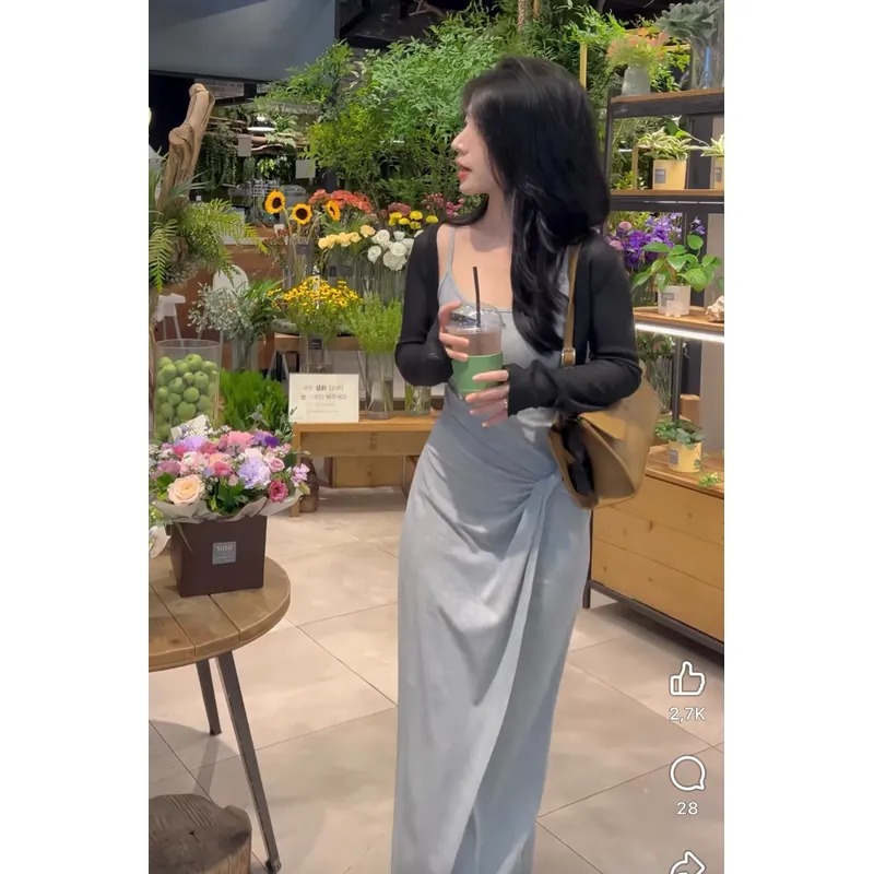 Váy thun xoắn eo 2 dây 695993