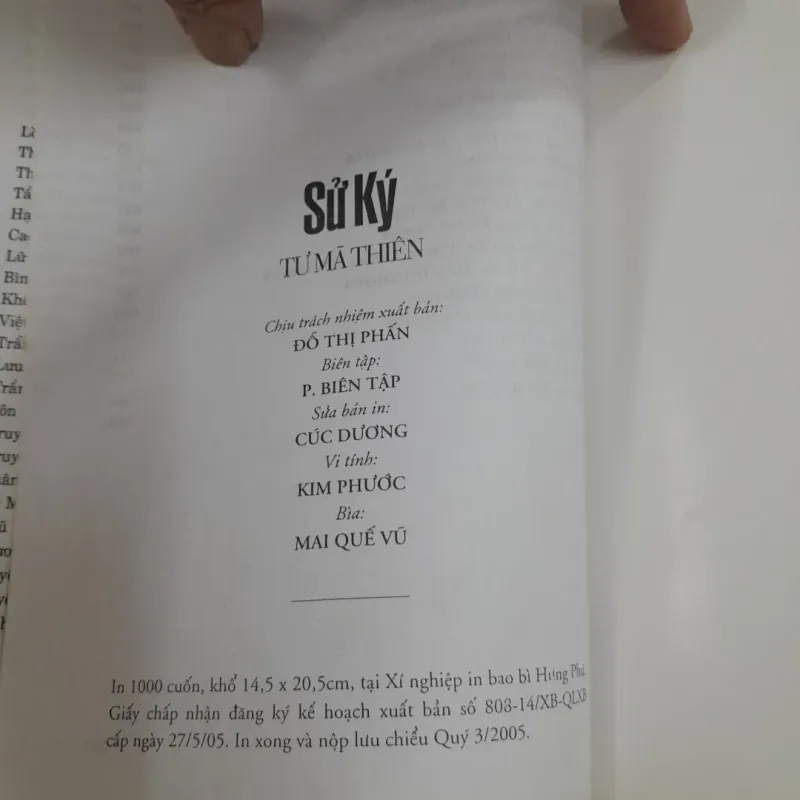 Sử ký TƯ MÃ THIÊN. Dịch giả PHAN NGỌC . Bản in VHSG năm 2005 751699