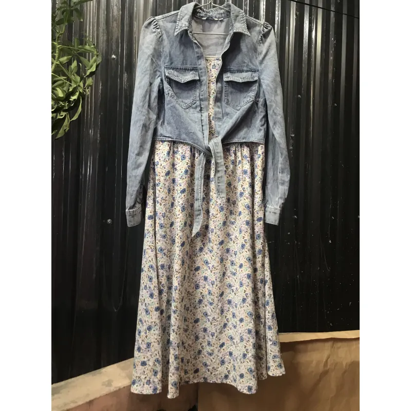 Khoác jean kèm váy dài size M, L  907697