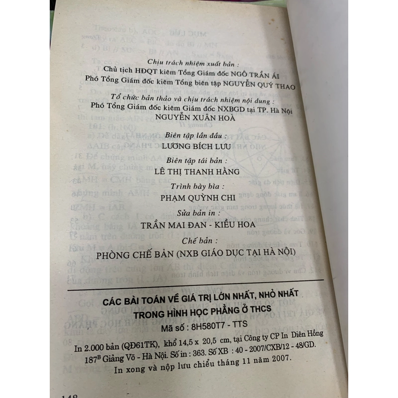 Các bài toán về giá trị lớn nhất, nhỏ nhất trong hình học phẳng ở trung học cơ sở. 999 463672