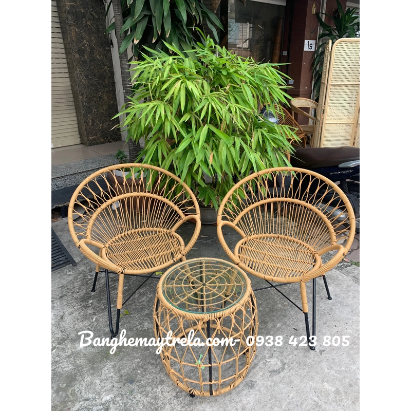Bàn ghế cafe mây nhựa ban công 455991