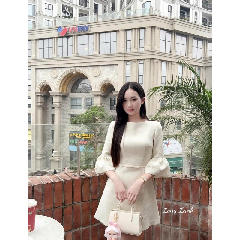 Đầm tuyết mưa ống tay đính nơ  493232