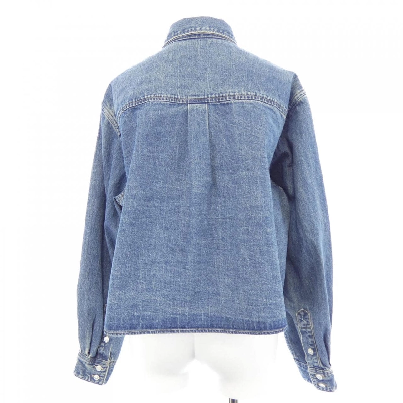 セリーヌ CELINE Áo sơ mi cropped denim wash đại dương liên minh Trionf 2T187459N - Hàng hiệu Authentic 814775