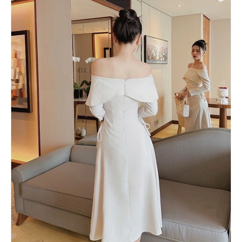 Váy Đầm Nữ Dáng Dài Trễ Vai SOLEIL ROOM Nhúng Hông Chống Nhăn Tôn Dáng LORA DRESS 496558