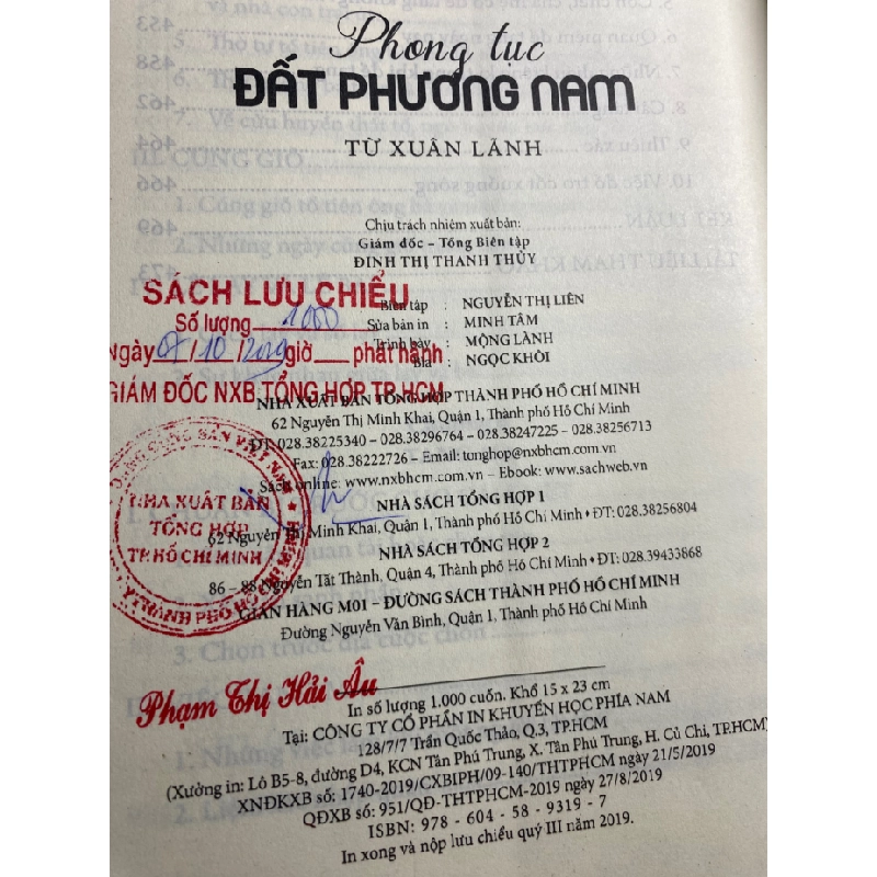 Phong tục Đất phương nam-Tác giả: Từ Xuân Lãnh- NXB Tổng Hợp Tp HCM 2019-Khổ sách: 15x23 cm Số trang: 484 trang- Sách lưu chiểu 447246