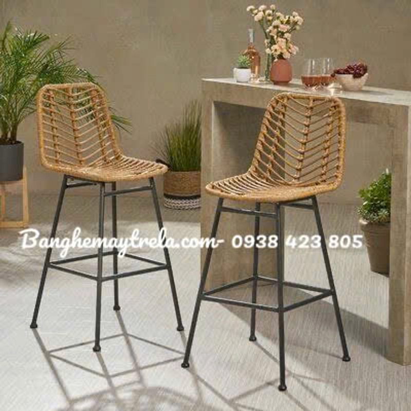Ghế quầy bar chân sắt nhựa giả mây 475511