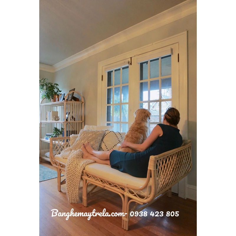 Ghế sofa dài mây tự nhiên lưng caro 446014