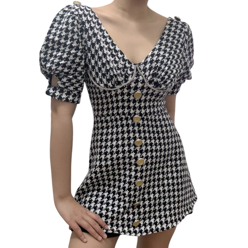 Đầm váy caro trắng đen nữ size m 445899