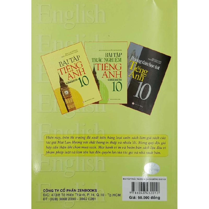 Bài Tập Trắc Nghiệm Tiếng Anh 10 (Không Đáp Án) - Mai Lan Hương, Nguyễn Thị Thanh Tâm 288708