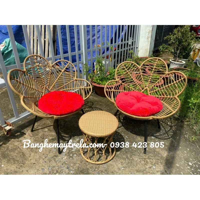 Bàn ghế mây nhựa trang trí ngoại thất 549172
