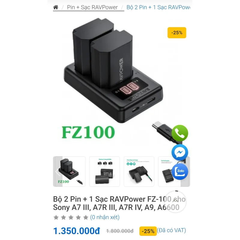 Pin RAVPOWER dành cho Máy ảnh SONY NP- 1000894