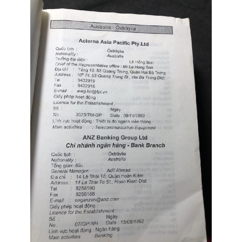 Sổ tay địa chỉ văn phòng đại diện chi nhánh ngân hàng và chi nhánh luật nước ngoài tại Việt Nam năm 2002 mới 80% bẩn nhẹ HPB1209 GIÁO TRÌNH, CHUYÊN MÔN 273740