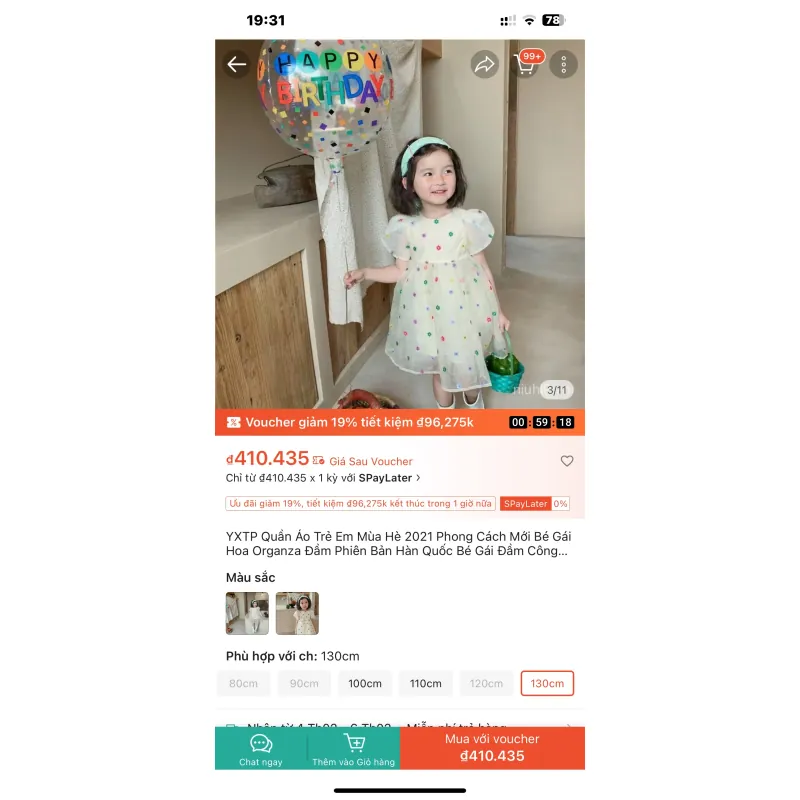 Đầm bé gái mặc vài lần ạ,size 23-28kg  791000