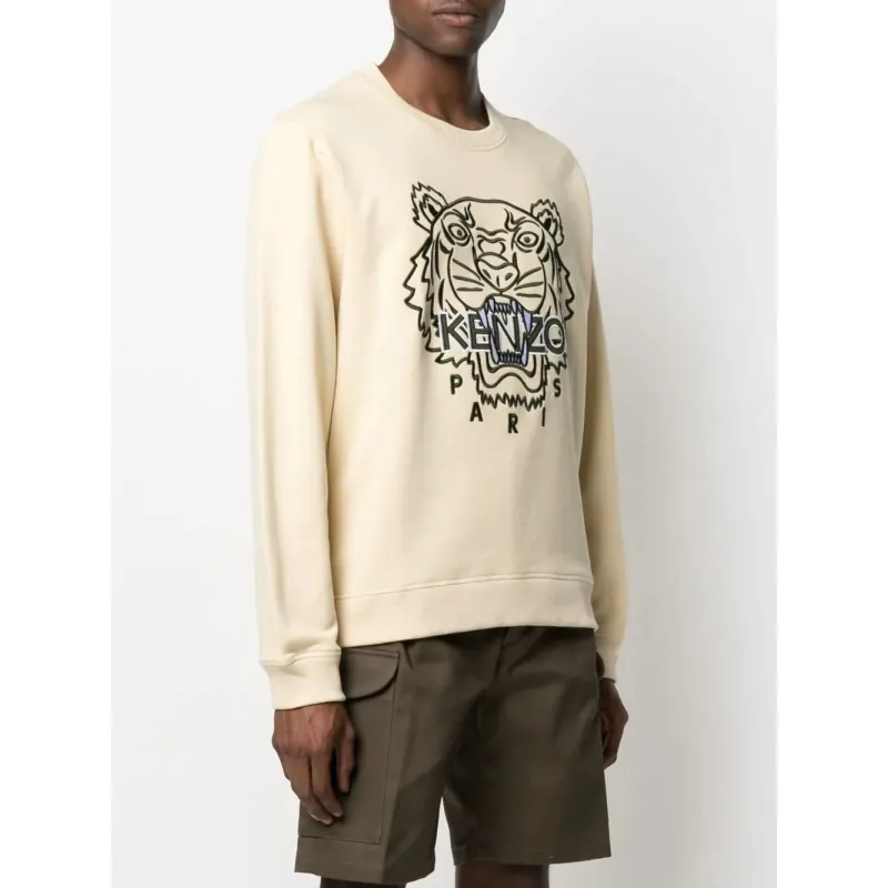 Áo sweatshirt Kenzo tay dài thêu đầu hổ màu vàng kem 760776