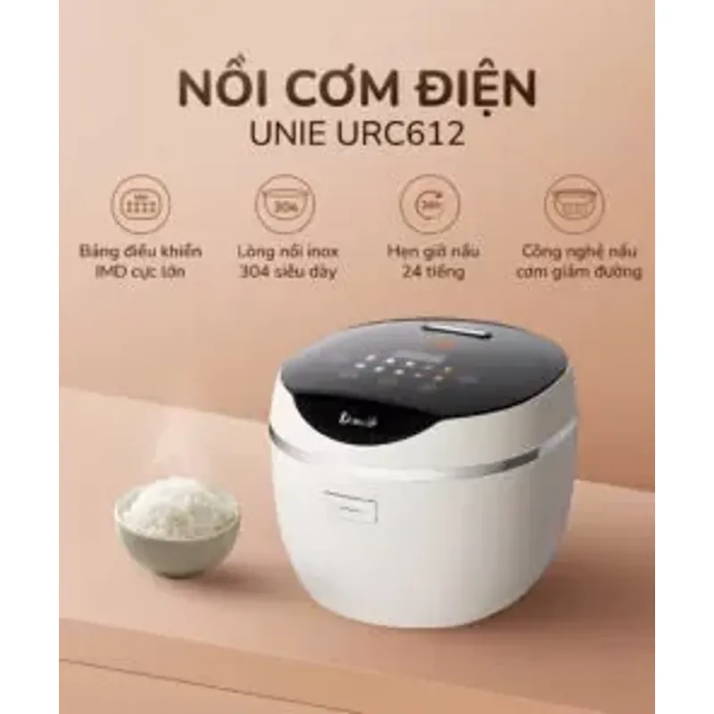 🍚 Nồi cơm điện tử UNIE URC612 – Lòng inox, nấu cơm giảm đường, dung tích 1,2L! 707449