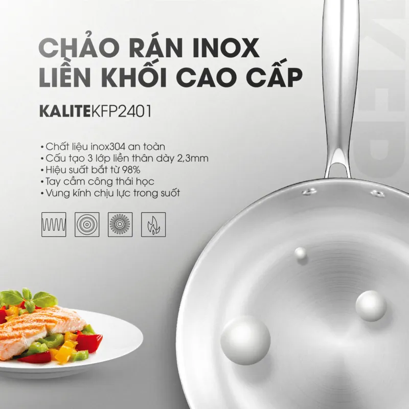 Chảo rán inox liền khối cao cấp KALITE KFP2401 693705