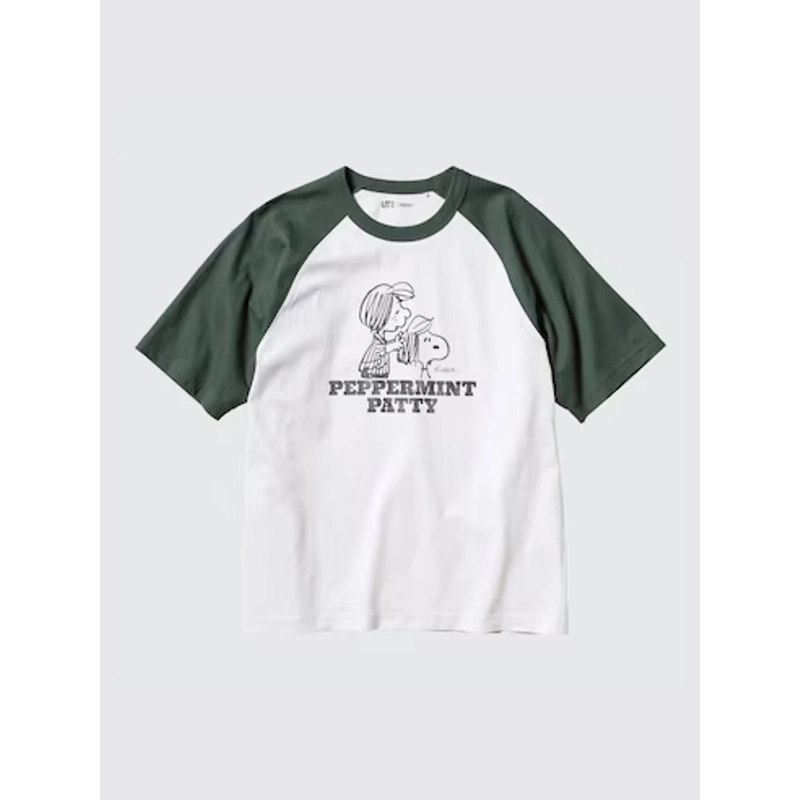 Áo thun ngắn tay, UT peanuts UNIQLO, size S ,màu xanh olive 509108